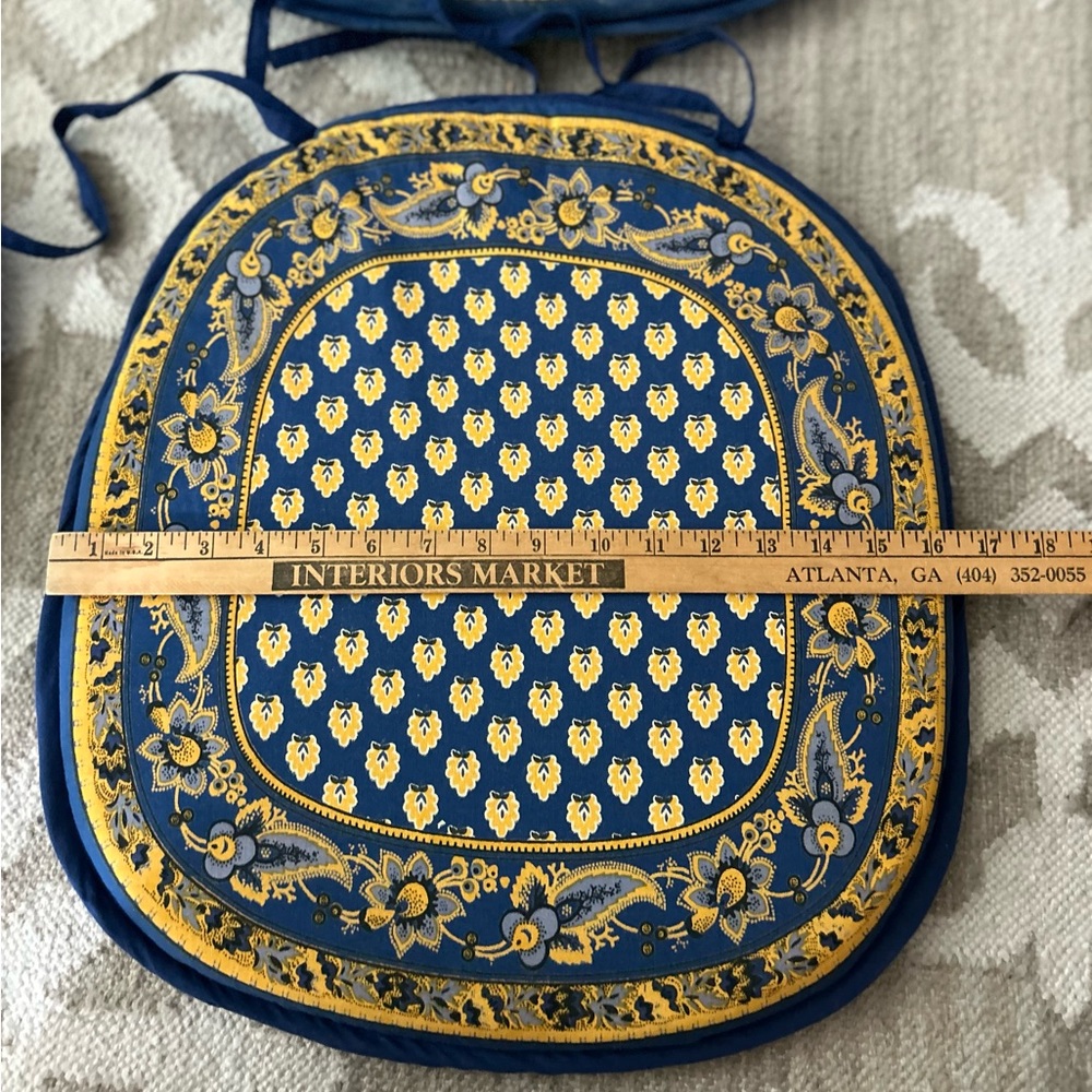 Williams-Sonoma French Style Blue and Yellow Patterned Seat Cushions - Picture 4 of 6